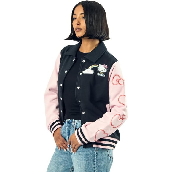 Hello Kitty Rainbow Scene Women's Long Sleeve Varsity Jacket Cozy Cotton Polyest - Picture 5 of 7